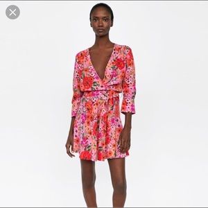 COPY - Zara Pink Printed Floral Wrap Dress
